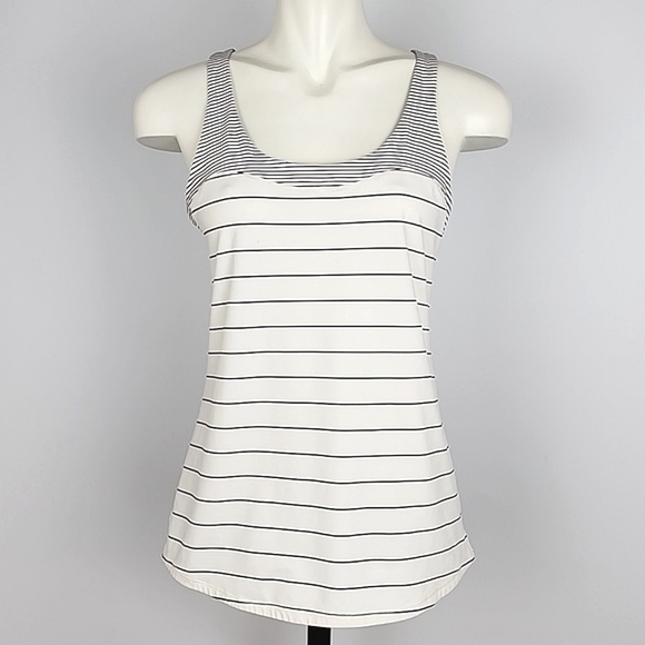 lululemon athletica Tops - Lululemon Women's Racerback White Black Pin Striped Tank Top Stretch Size 6/8
